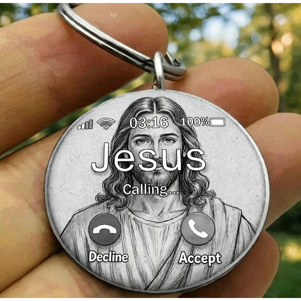 Jesus Call Phone Text Funny Cute God Lord Christ Stainless Keychain Remind Faith